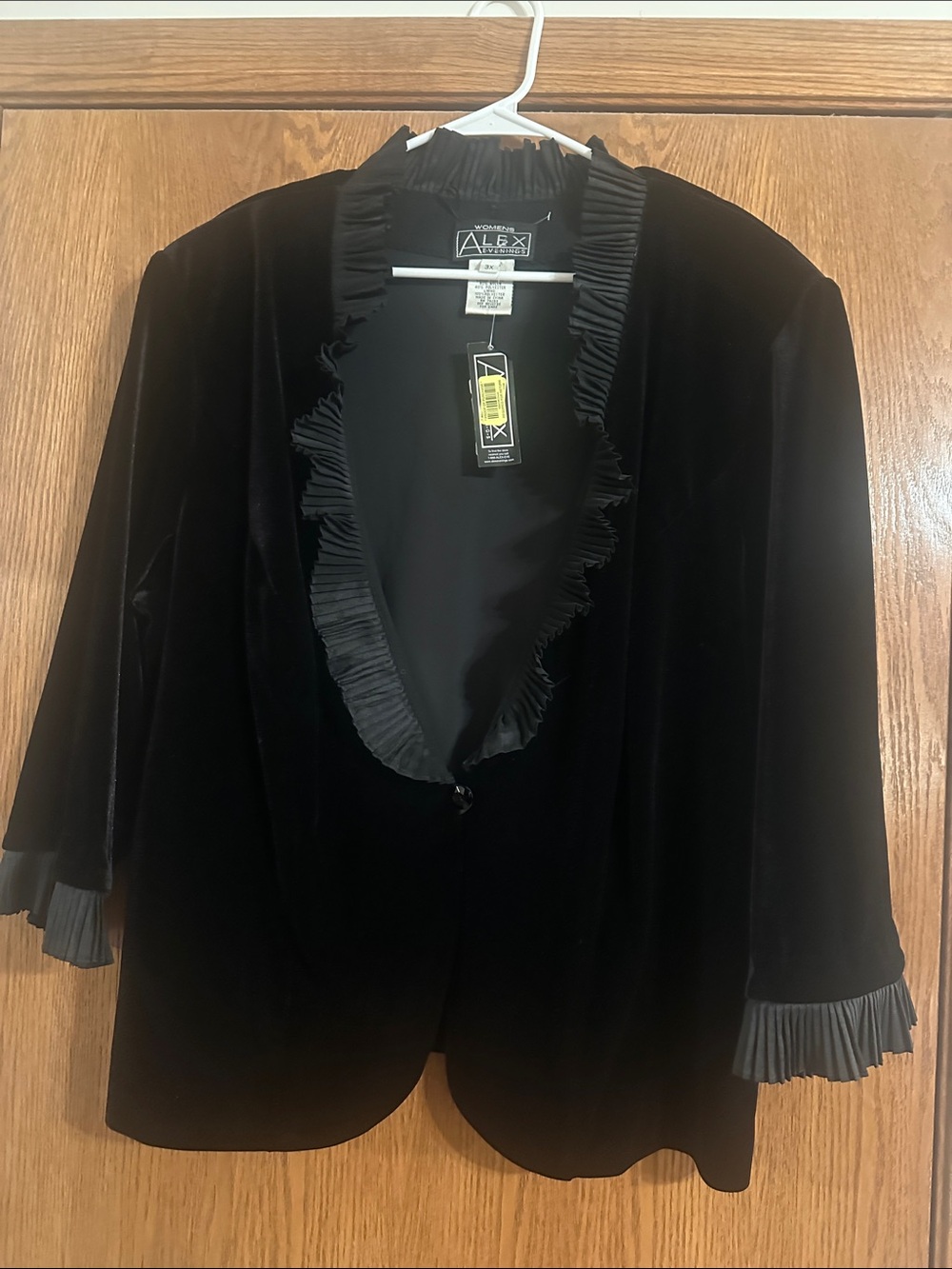 NWT- Alex Evenings Black Velvet Blazer with Gray Ruffle